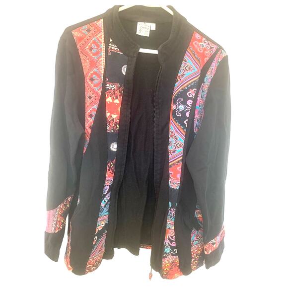 Parsley & Sage Boho Jacket L Black Sweater Full Zip Artsy Festival Funky Goth - Picture 6 of 12